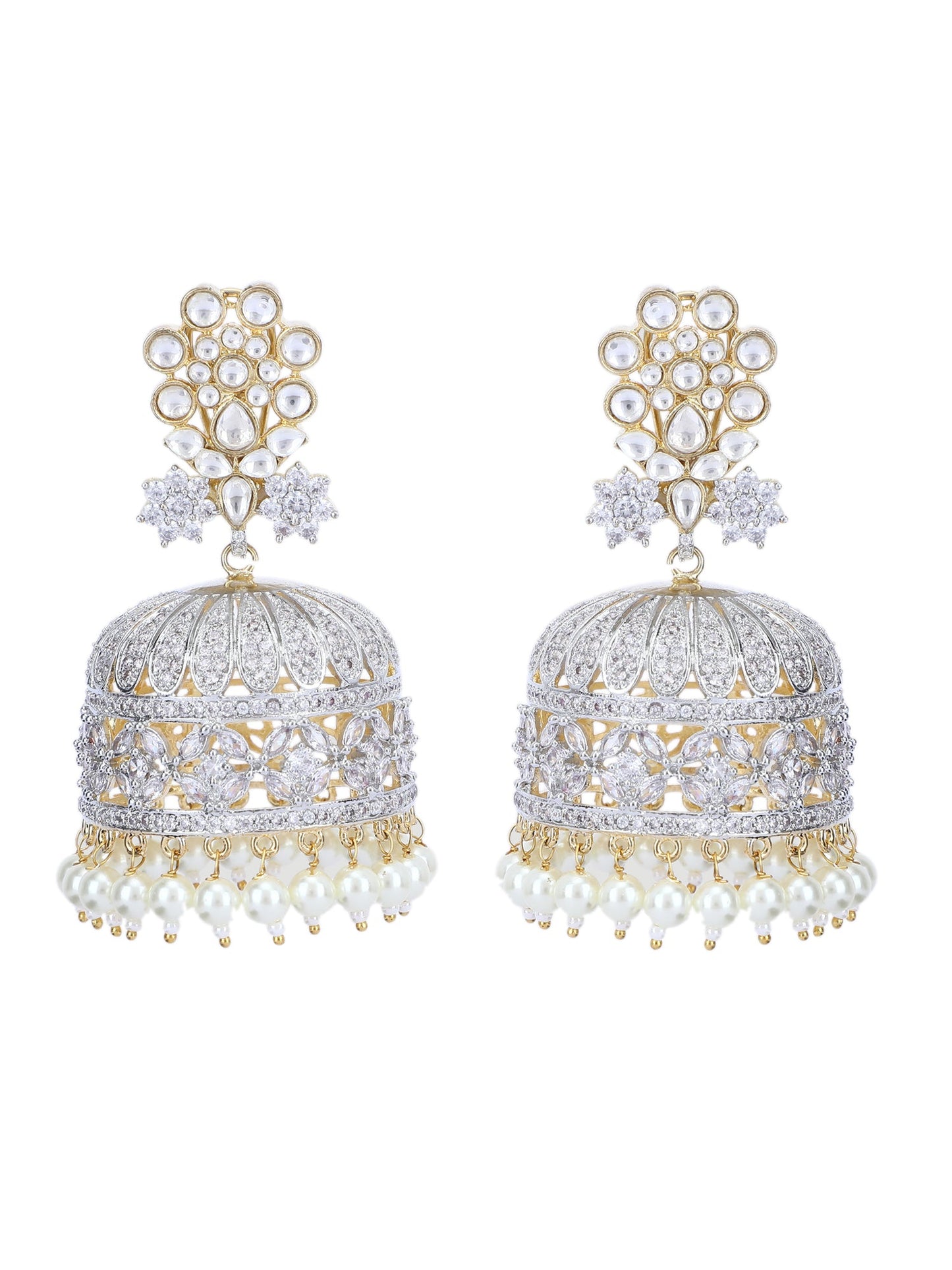 Rhodium Plated American Diamond Zircon White Jhumka Earring Set - Auraa Trends - Jhumka - Alloy American Diamond