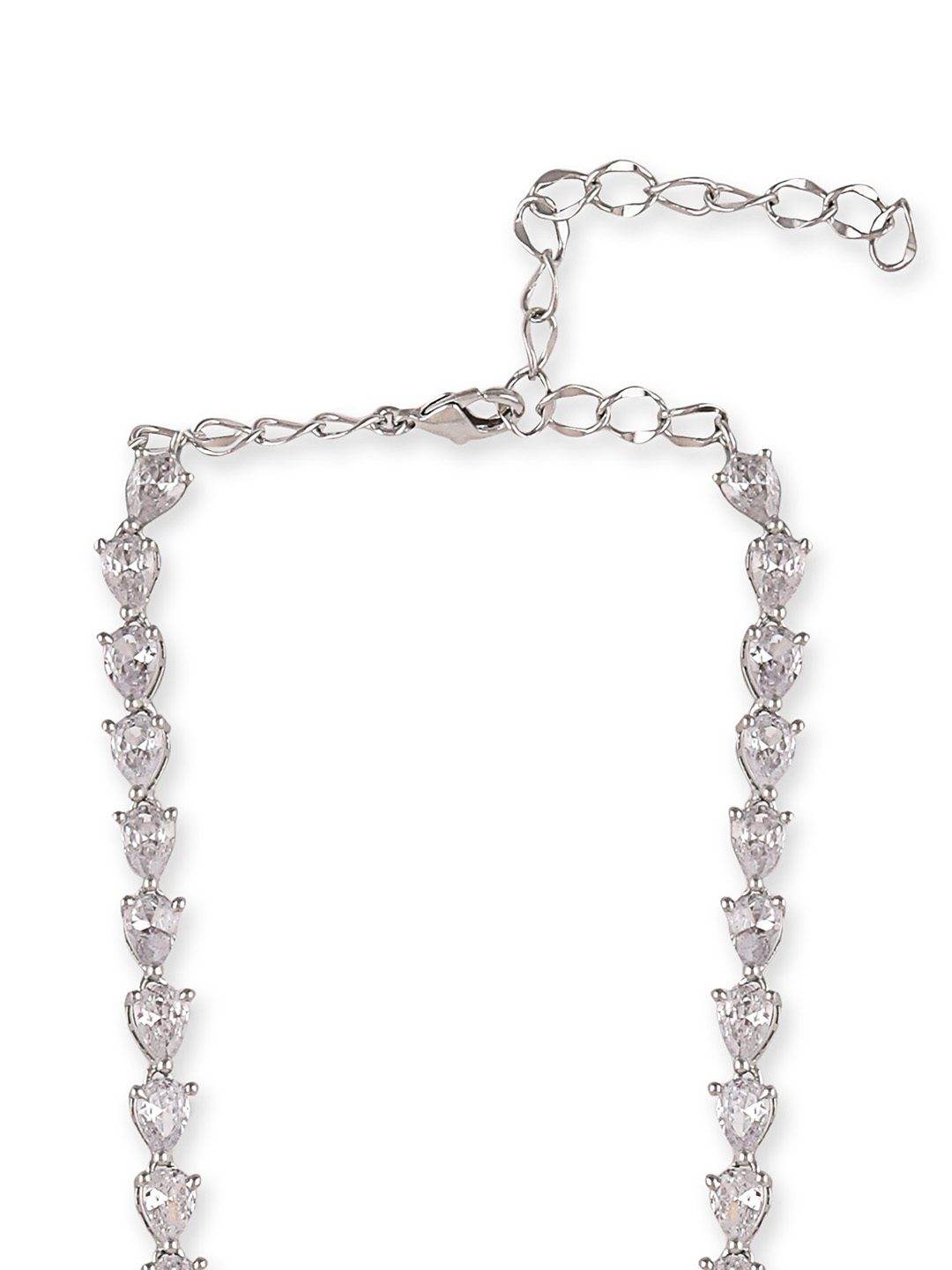 Rhodium Plated Green Stone American Diamond Pendant Necklace - Auraa Trends