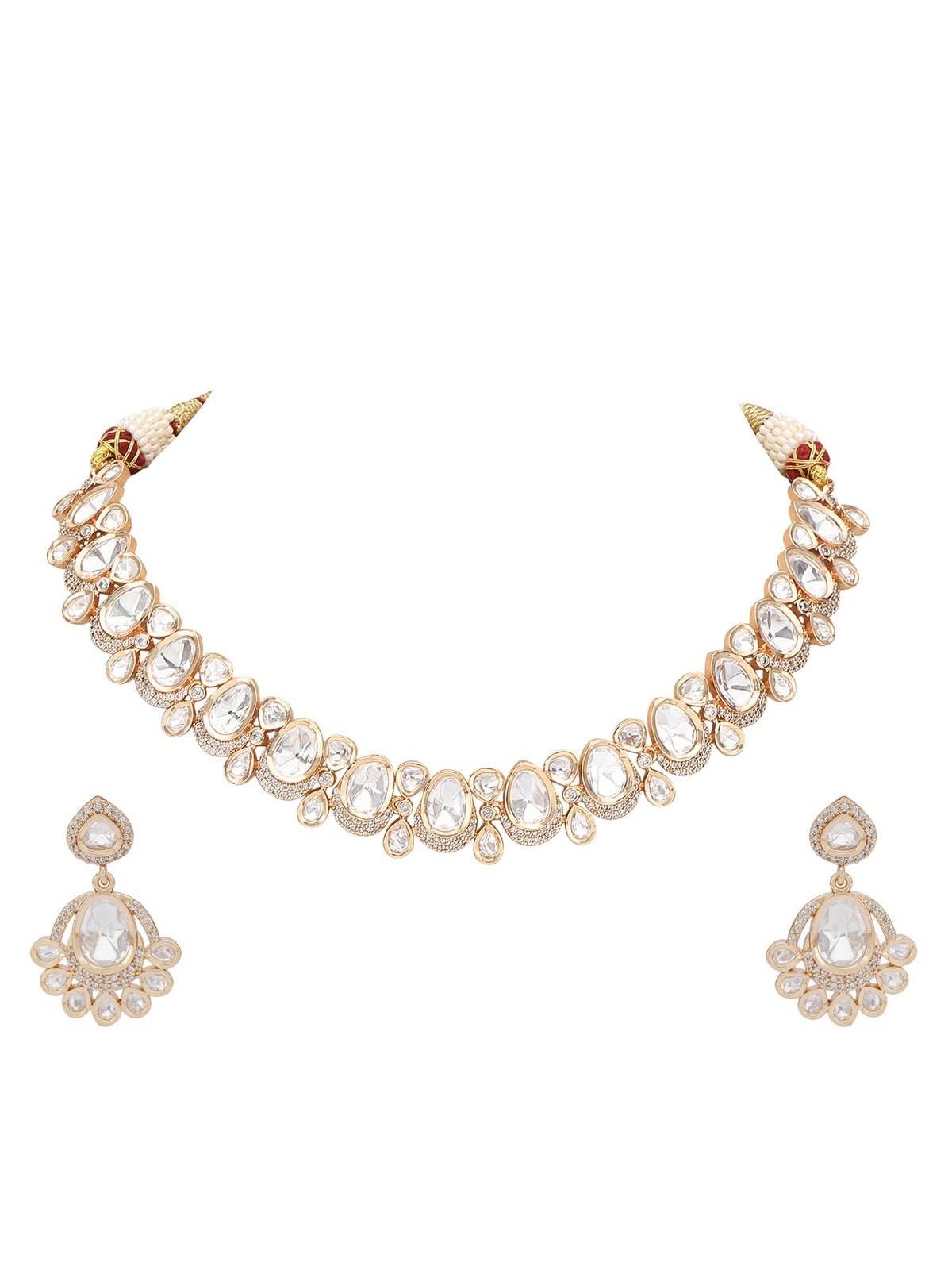 Rhodium-Plated Moissanite Choker Necklace Set with Earrings - Auraa Trends