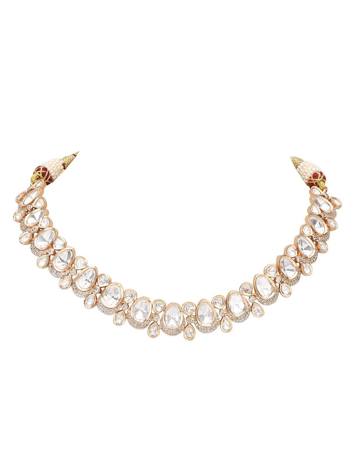 Rhodium-Plated Moissanite Choker Necklace Set with Earrings - Auraa Trends