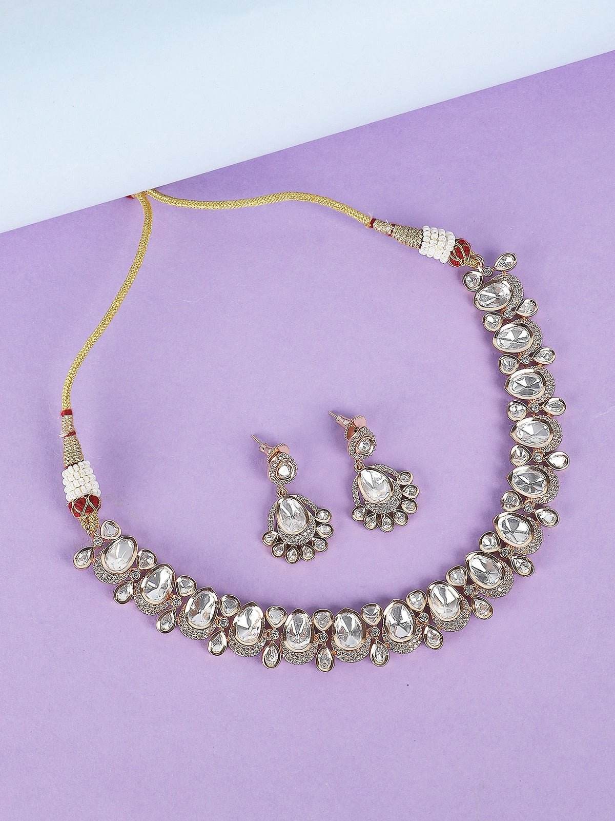 Rhodium-Plated Moissanite Choker Necklace Set with Earrings - Auraa Trends
