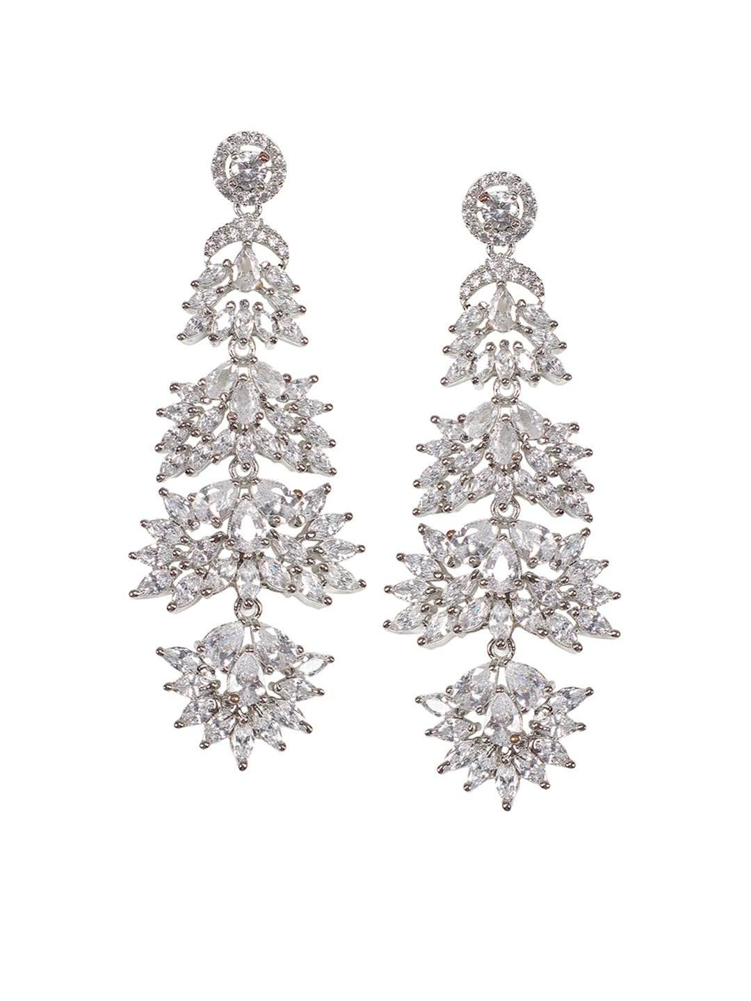 Rhodium Plated White American Diamond Necklace Set For Women - Auraa Trends