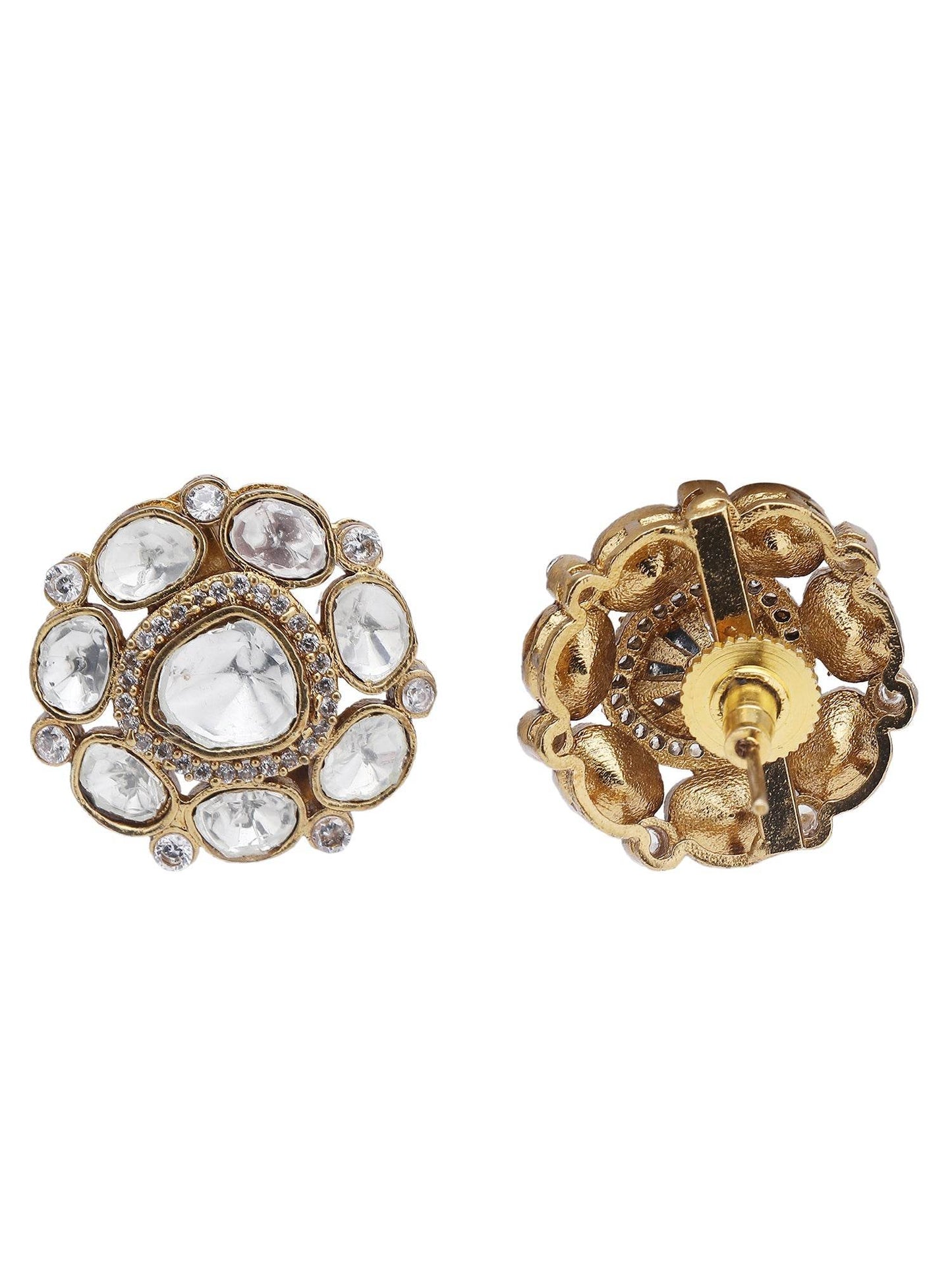 Rose Gold Contemporary Necklace Set with White Kundan & Polki Stones - Auraa Trends