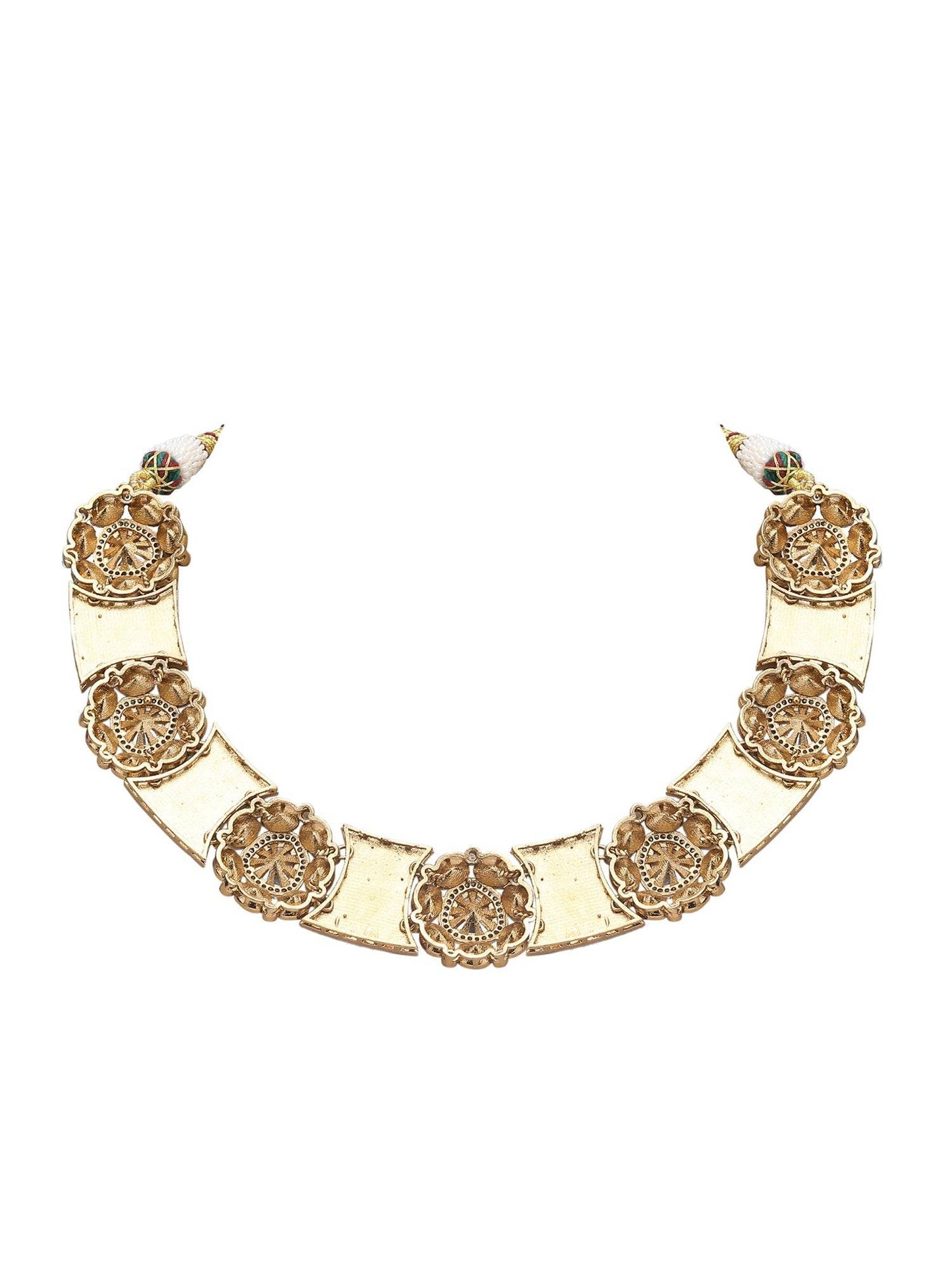 Rose Gold Contemporary Necklace Set with White Kundan & Polki Stones - Auraa Trends
