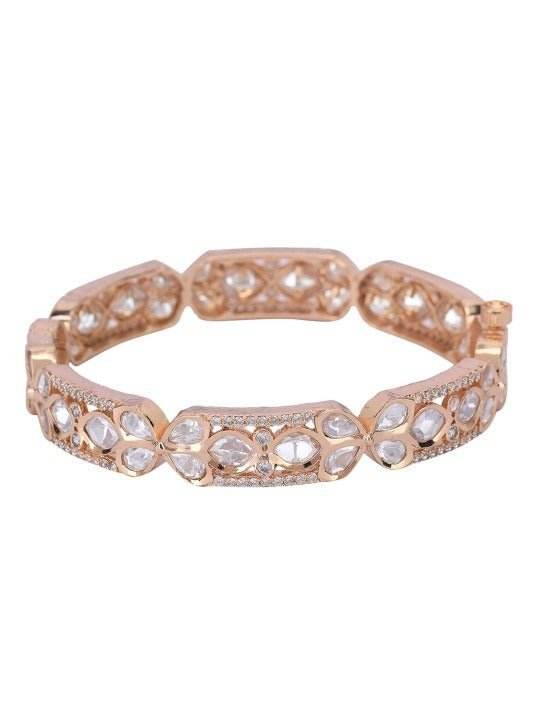 Rose Gold Plated Kundan Bangles with Clear Stones – Set of 2 - Auraa Trends