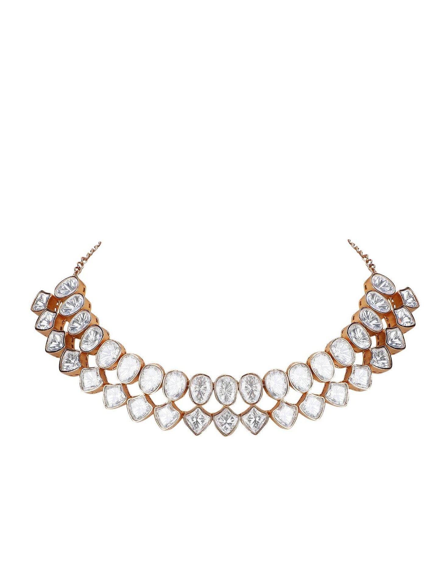 Rose Gold Solitaire Choker Set with Stud Earrings - Auraa Trends