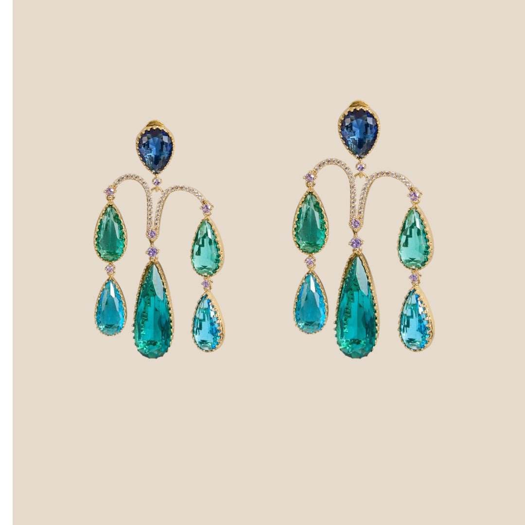 Royal Blue and Emerald Green Statement Drop Earrings - Auraa Trends