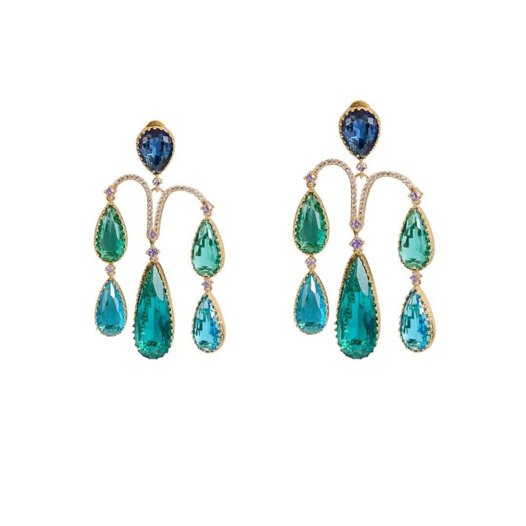 Royal Blue and Emerald Green Statement Drop Earrings - Auraa Trends