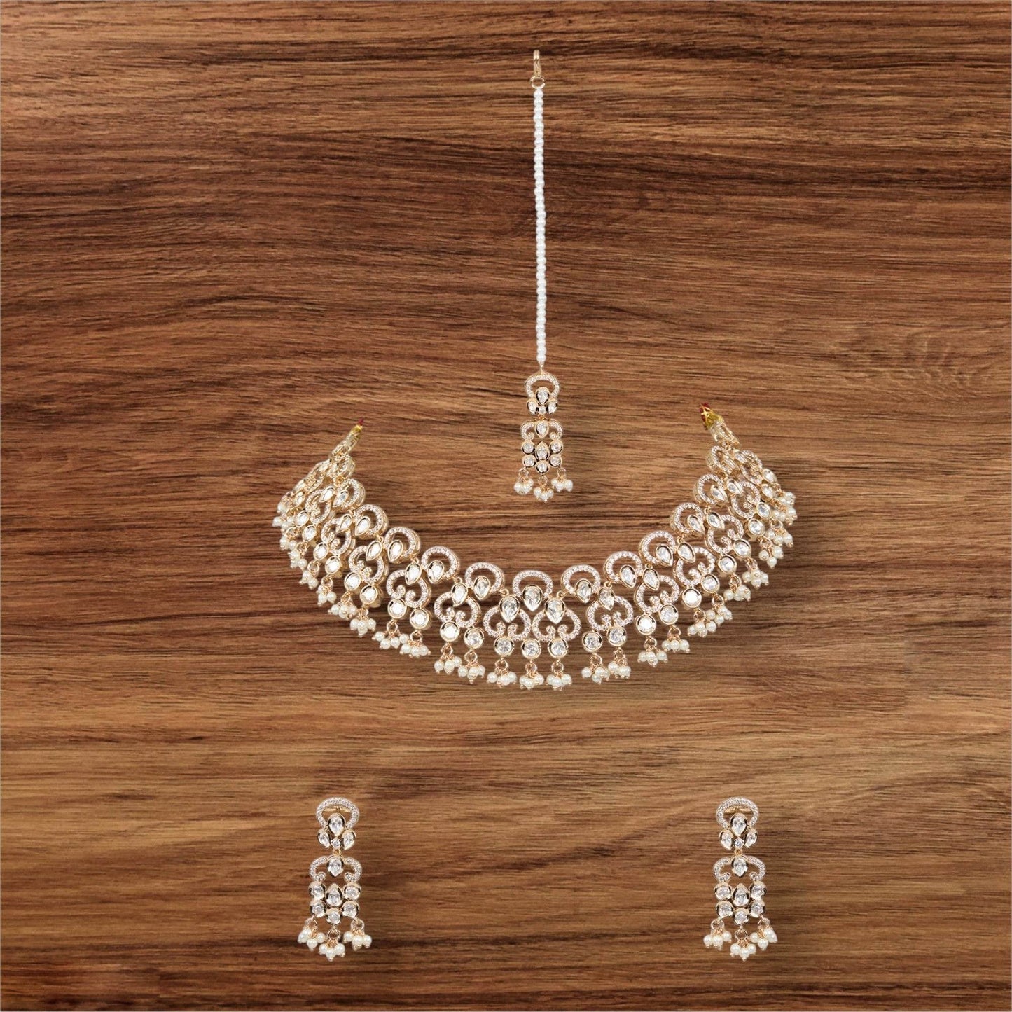 Royal Bridal Crystal Choker Set along with Earrings & Maangtikka - Auraa Trends