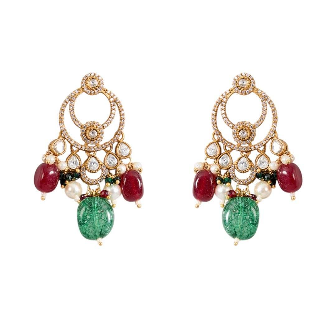 Royal Emerald & Ruby Stone Bridal Choker Set - Auraa Trends