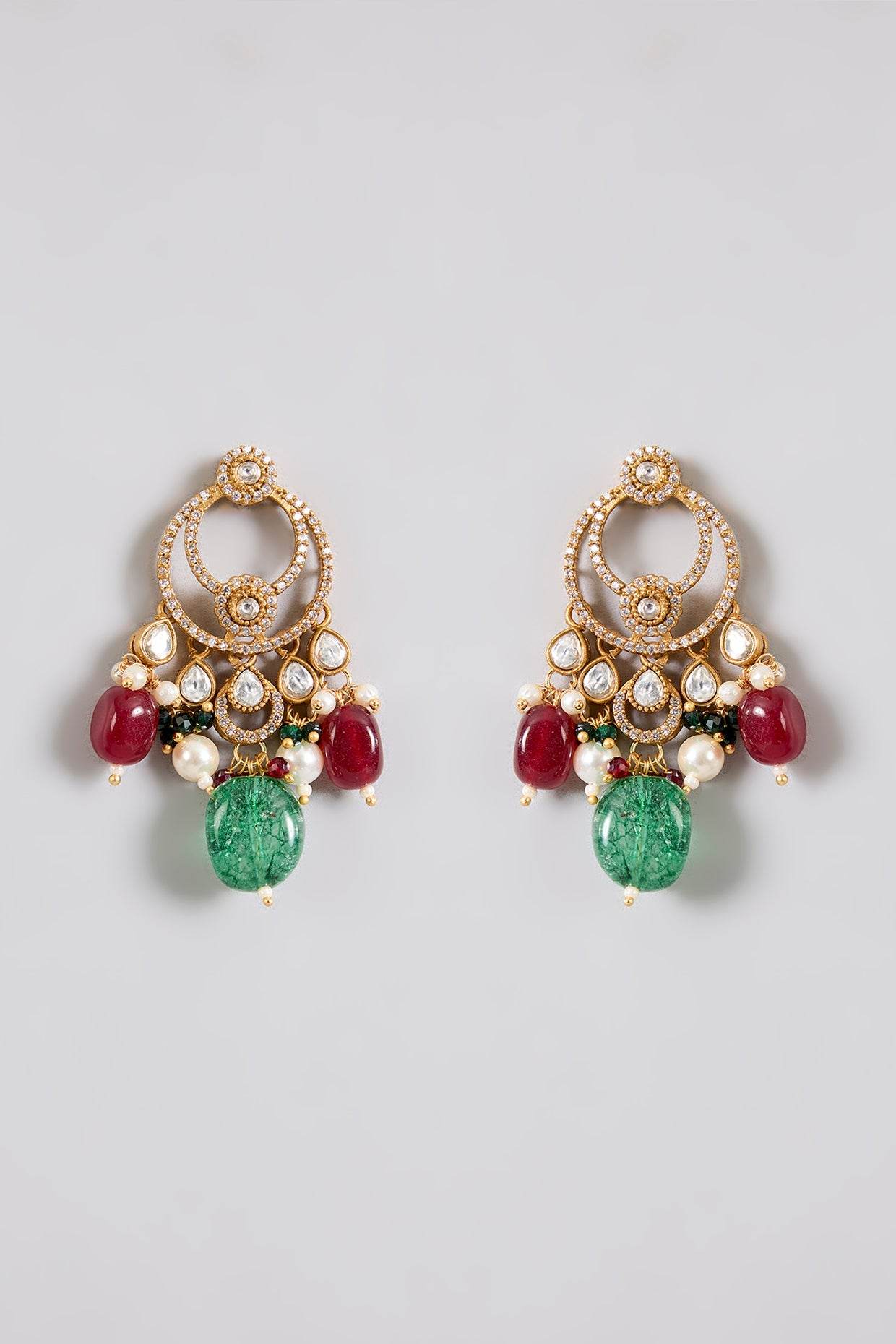 Royal Emerald & Ruby Stone Bridal Choker Set - Auraa Trends