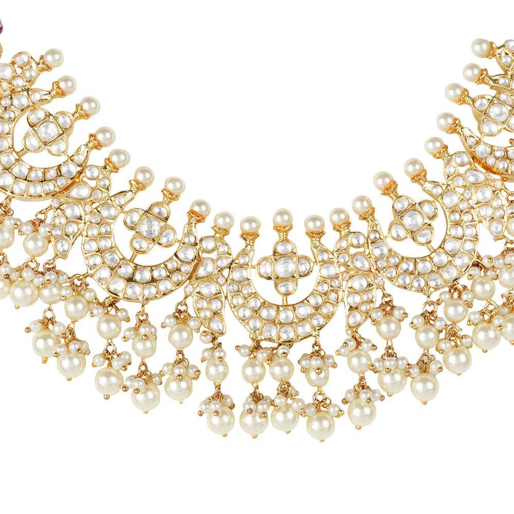 Royal Gold-Plated Kundan & Pearl Choker Necklace Set - Auraa Trends