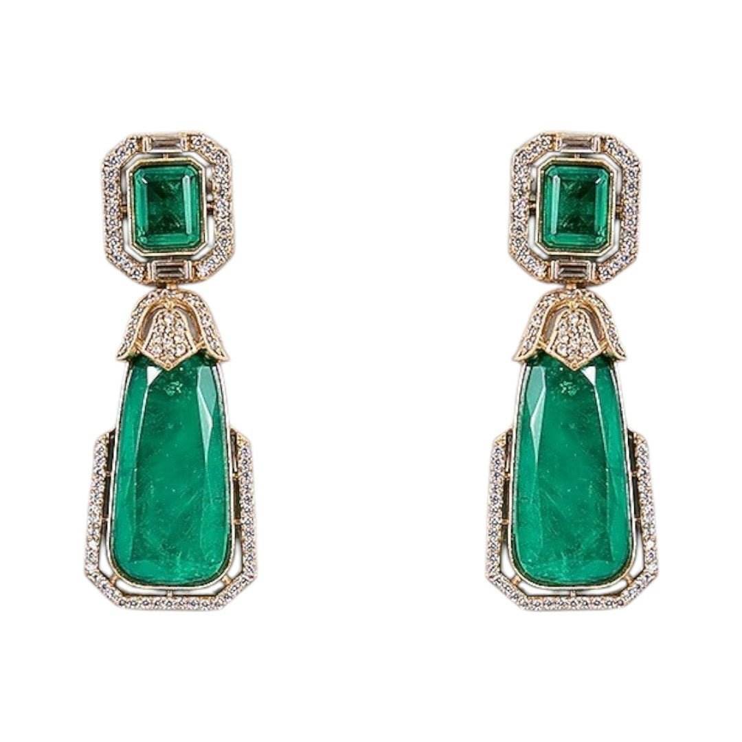 Royal Green Stone Kundan Choker Necklace Set with Long Drop Earrings for Women - Auraa Trends