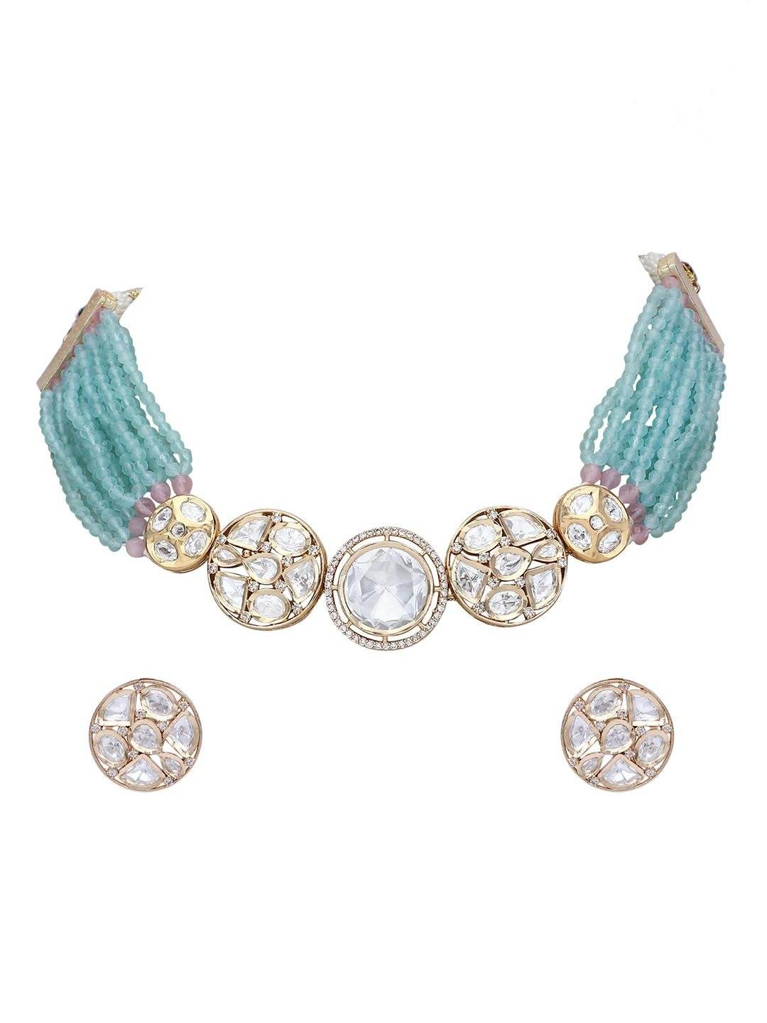 Royal Kundan Beaded Choker Necklace Set with Matching Earrings - Auraa Trends