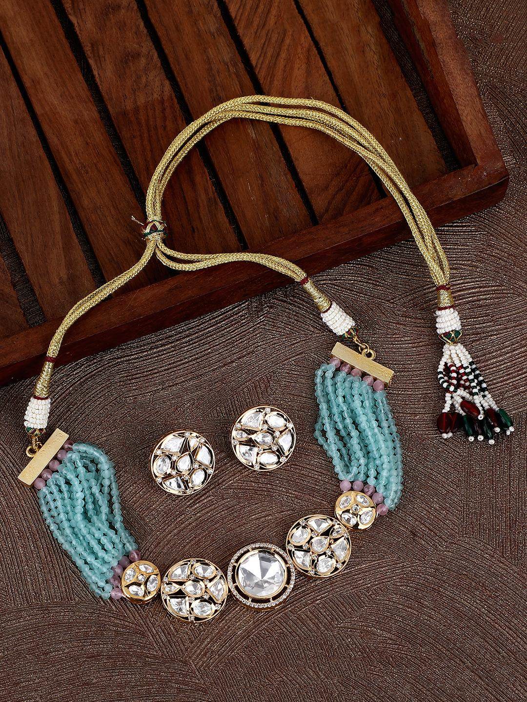 Royal Kundan Beaded Choker Necklace Set with Matching Earrings - Auraa Trends