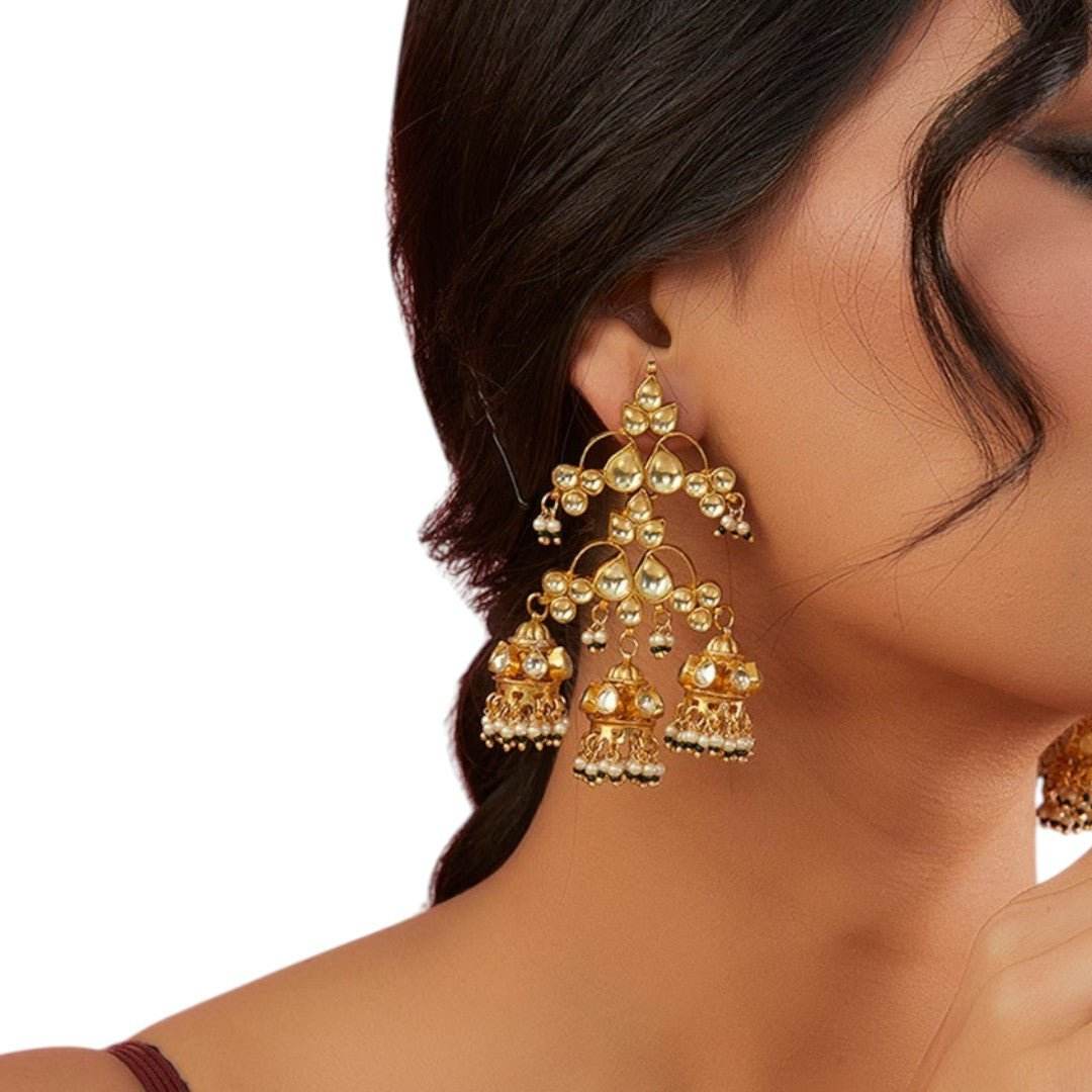 Royal Kundan Jhumka Chandbali Earrings - Auraa Trends
