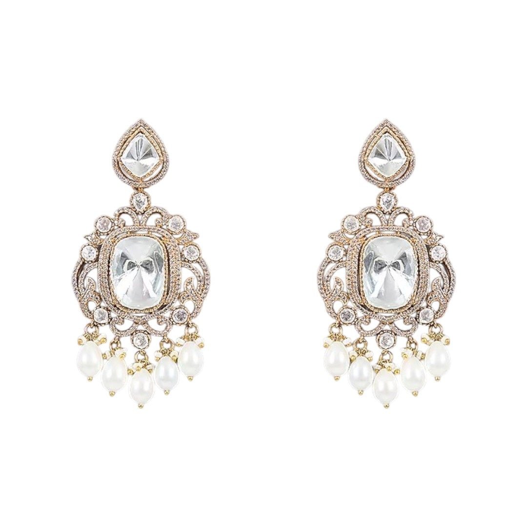 Royal Pink CZ Choker Necklace Set with Kundan - Style Earrings & Pearl Drops for Women - Auraa Trends - Necklace Set - - Auraa Trends - "Elegant pink cubic zirconia choker necklace with kundan centerpiece and matching statement earrings featuring pearl drops โ ideal for bridal and festive occasions"
