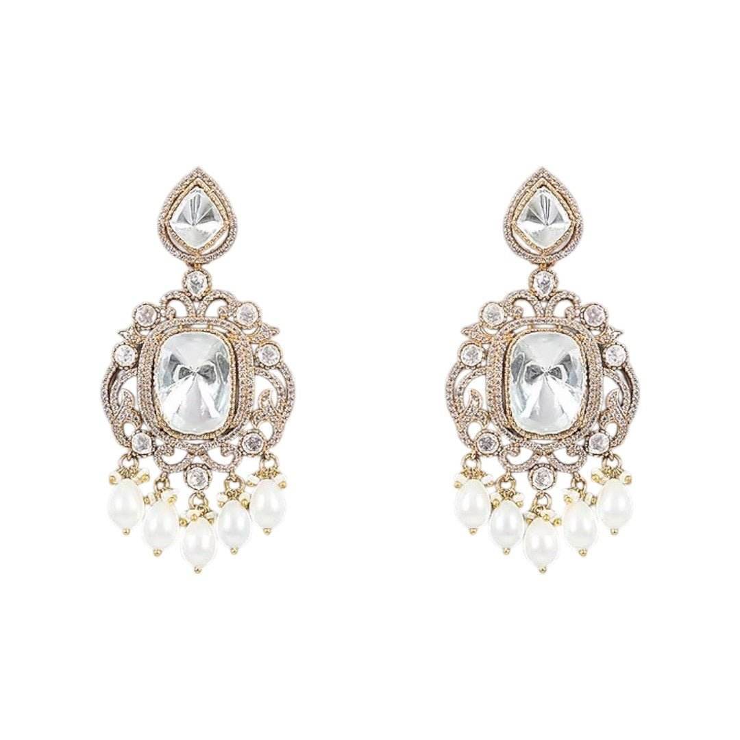 Royal Pink CZ Choker Necklace Set with Kundan-Style Earrings & Pearl Drops for Women - Auraa Trends