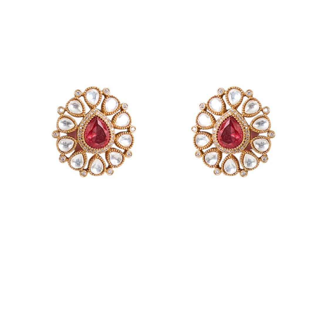 Royal Ruby Red Kundan Pearl Choker Necklace Set - Auraa Trends - Necklace - Royal Ruby Red Kundan Pearl Choker Necklace Set