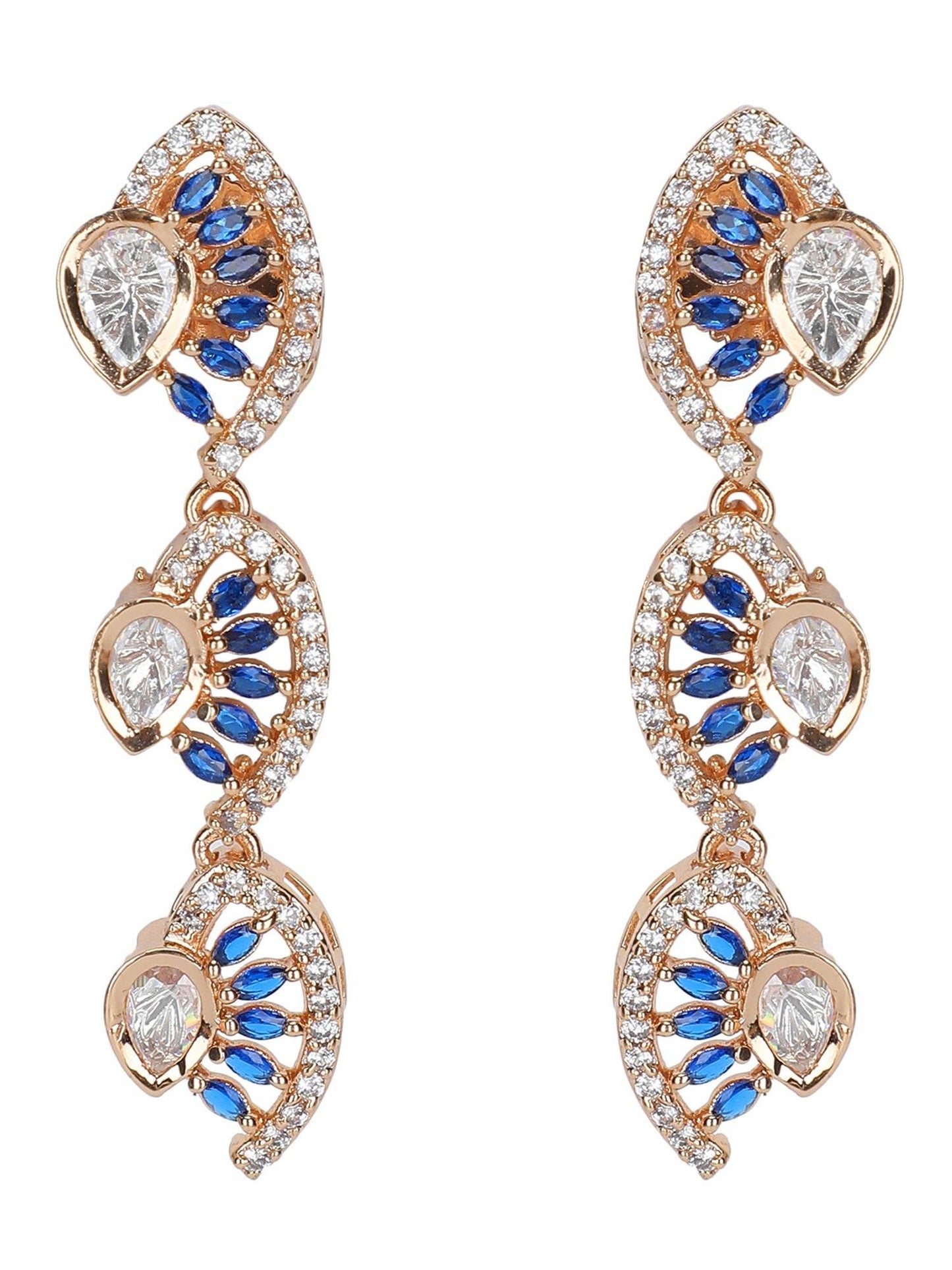 Royal Sapphire CZ Necklace Set with Dangling Earrings - Auraa Trends