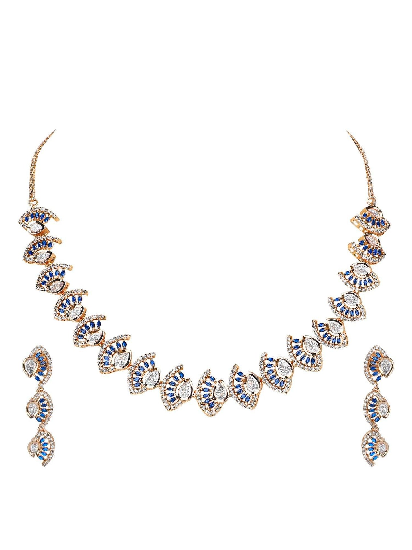 Royal Sapphire CZ Necklace Set with Dangling Earrings - Auraa Trends