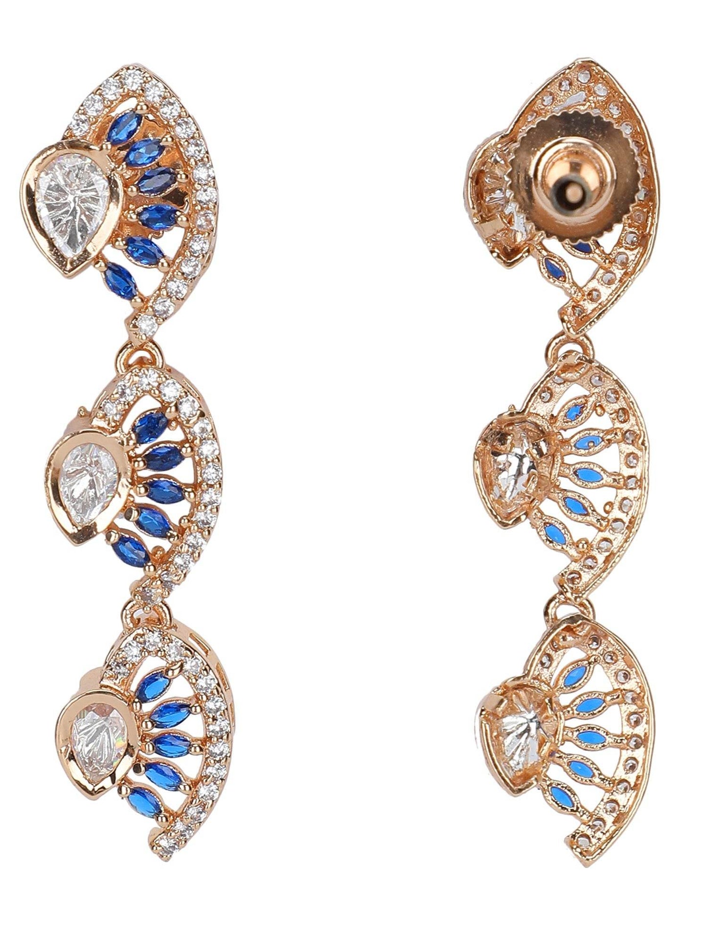 Royal Sapphire CZ Necklace Set with Dangling Earrings - Auraa Trends