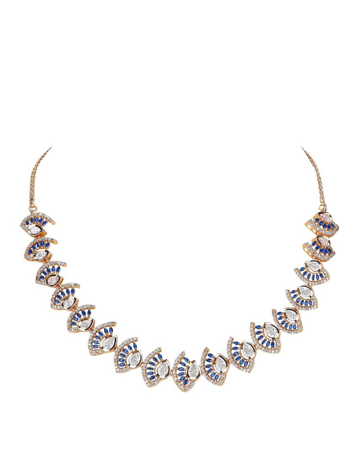 Royal Sapphire CZ Necklace Set with Dangling Earrings - Auraa Trends