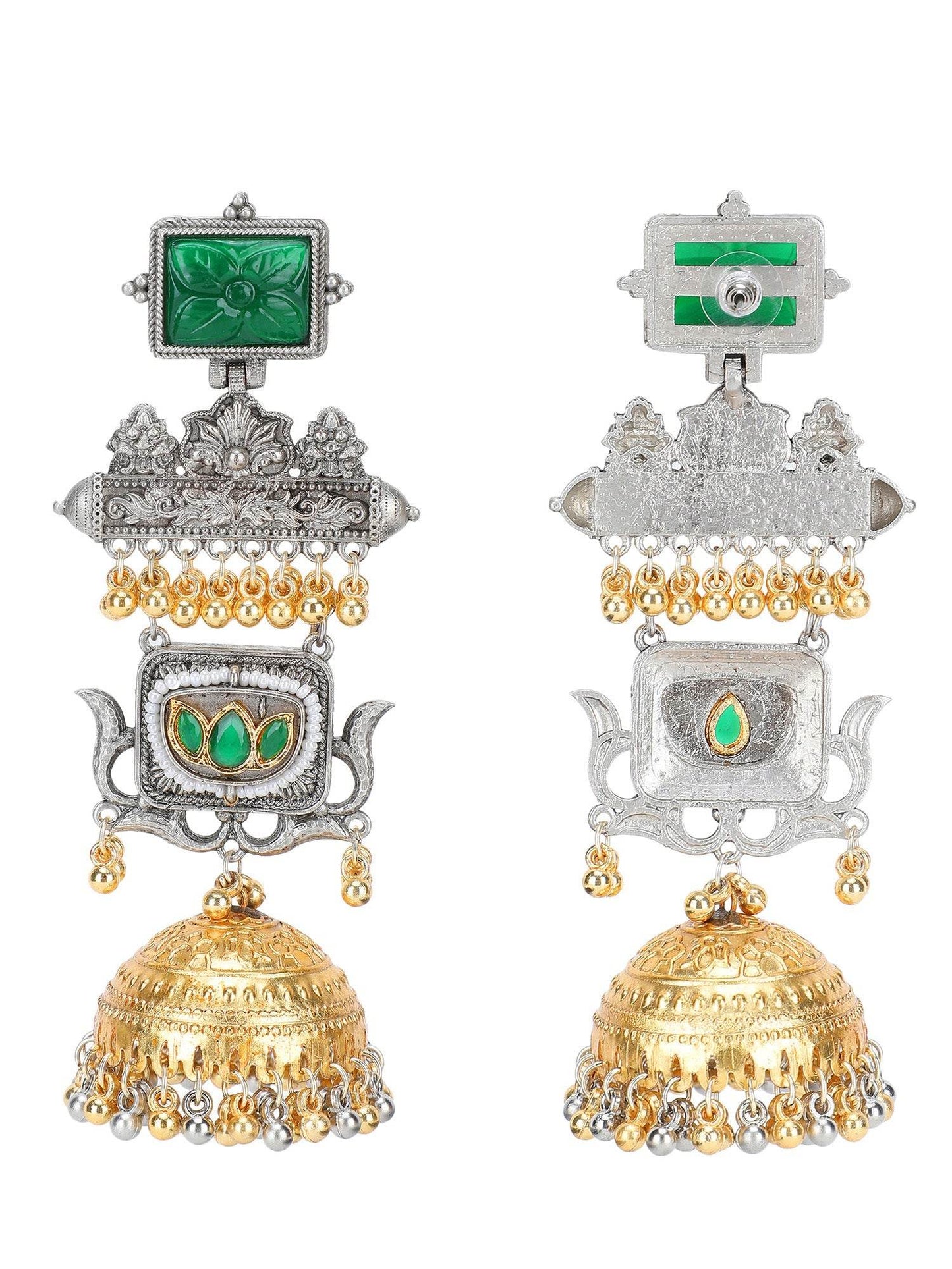 Royal Temple-Inspired Dangler Earrings with Emerald Accents Double Jhumka - Auraa Trends