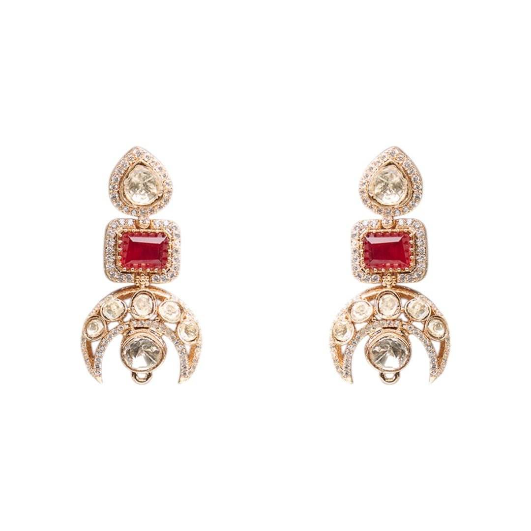 Ruby Red Temple Pendant Necklace Set – Kundan Jhumka Motif Design - Auraa Trends