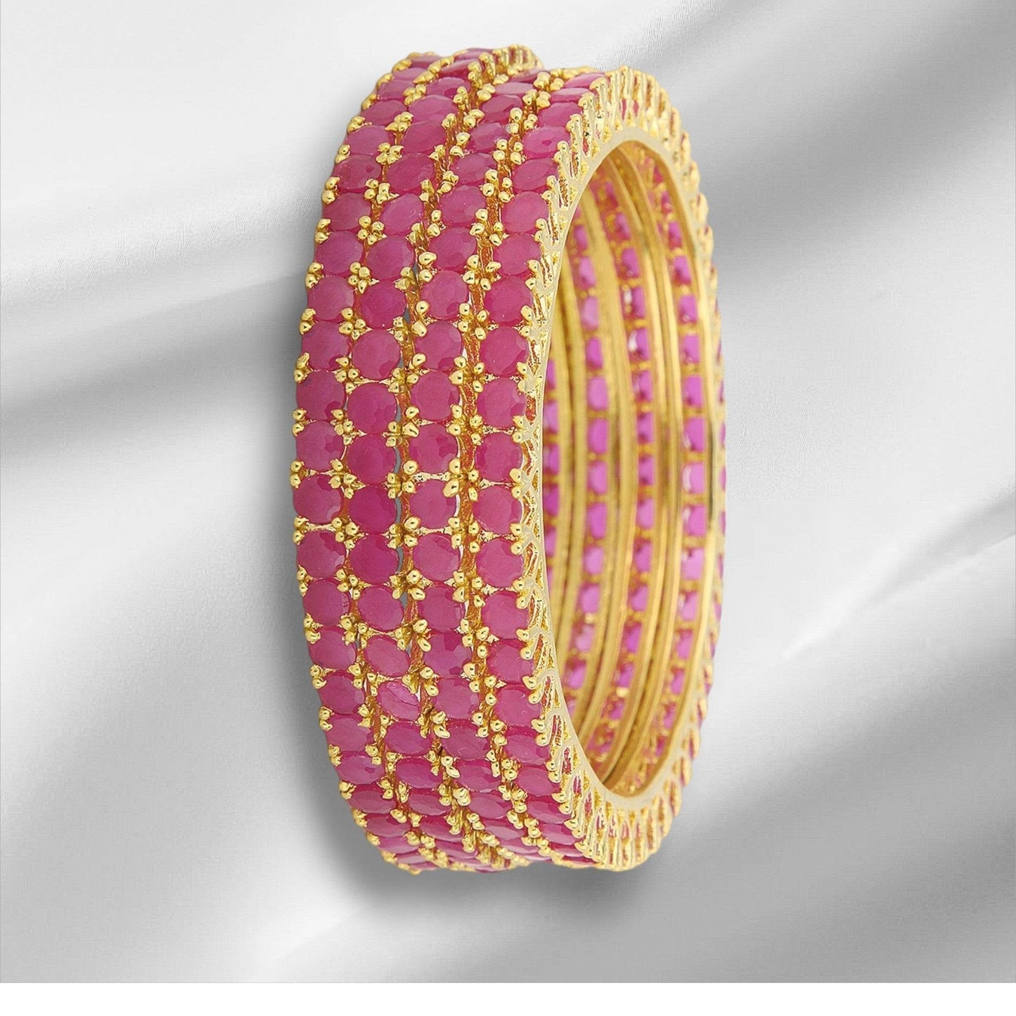 Set Of 2 Gold Plated Fuschia Pink American Diamond Bangles - Auraa Trends