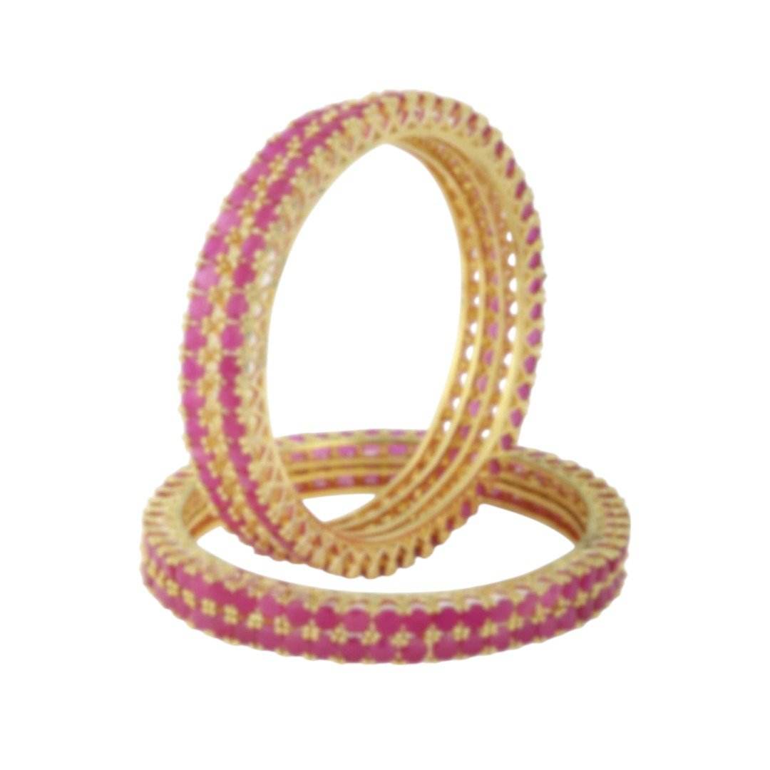 Set Of 2 Gold Plated Fuschia Pink American Diamond Bangles - Auraa Trends