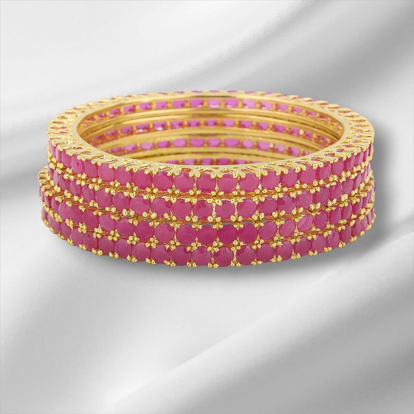 Set Of 2 Gold Plated Fuschia Pink American Diamond Bangles - Auraa Trends