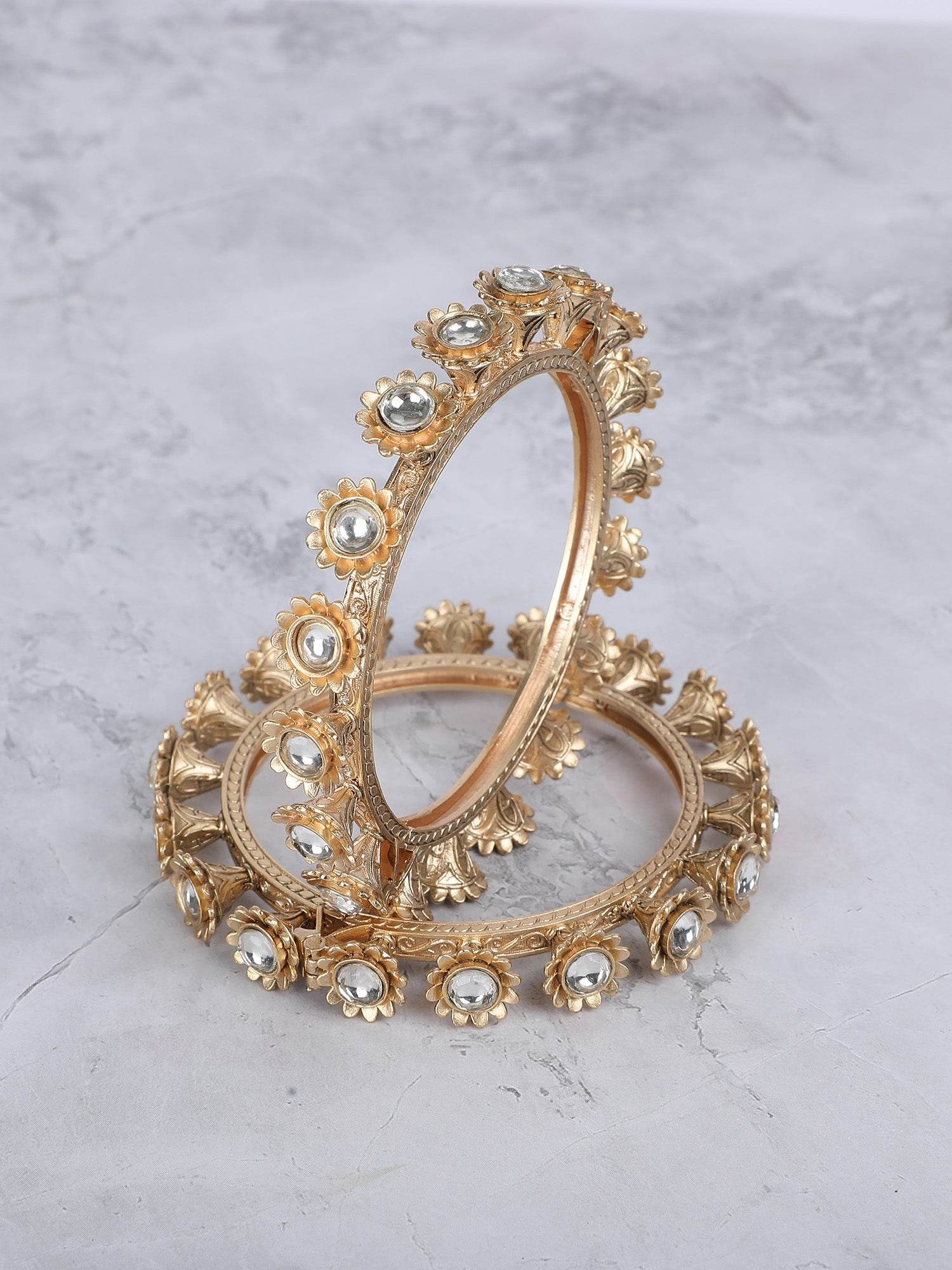 Shaped Kundan Studded Bangle Set For Women - Auraa Trends