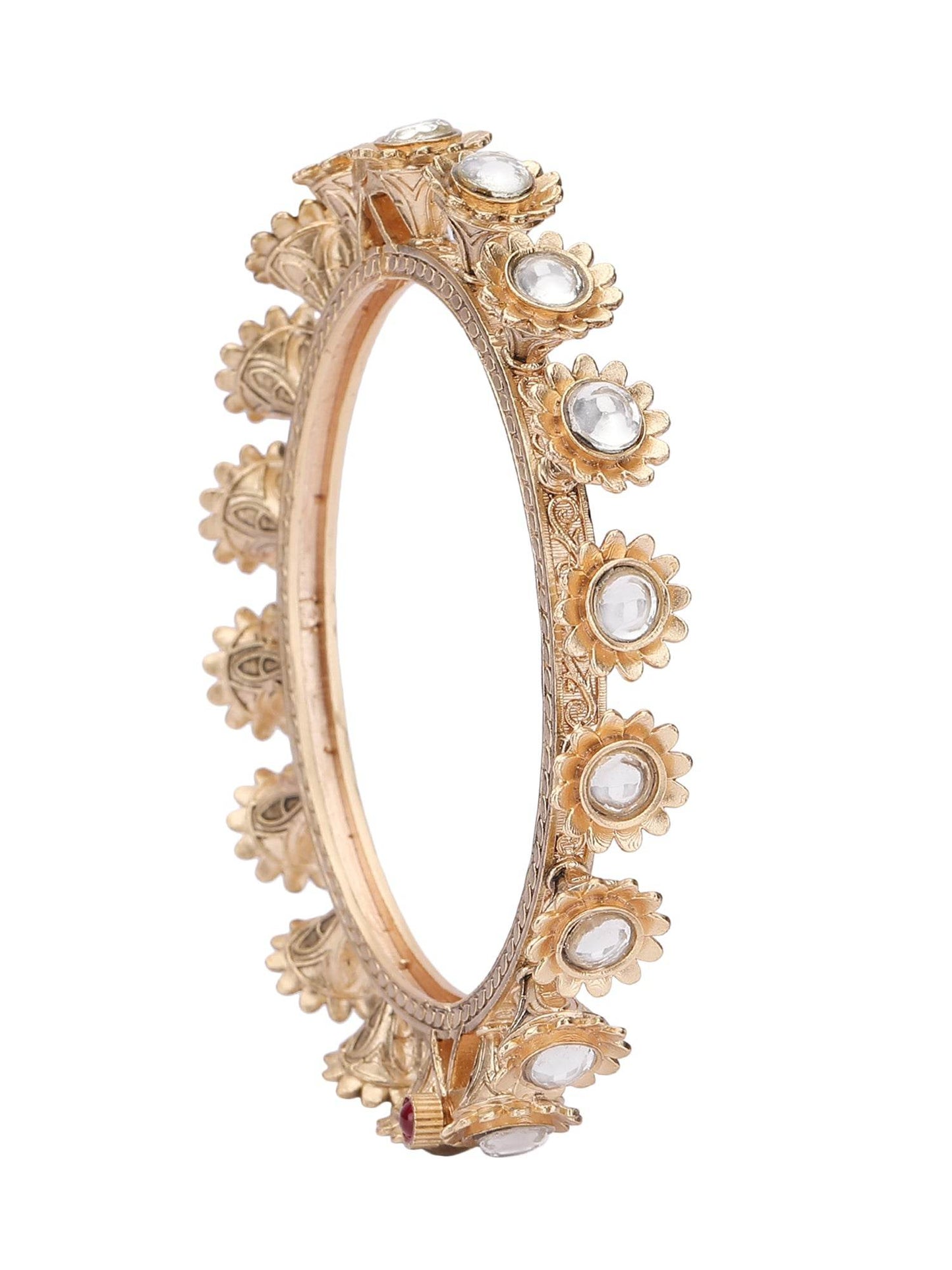 Shaped Kundan Studded Bangle Set For Women - Auraa Trends