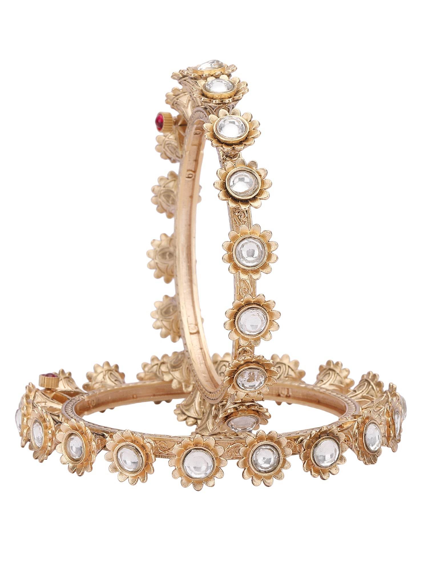 Shaped Kundan Studded Bangle Set For Women - Auraa Trends