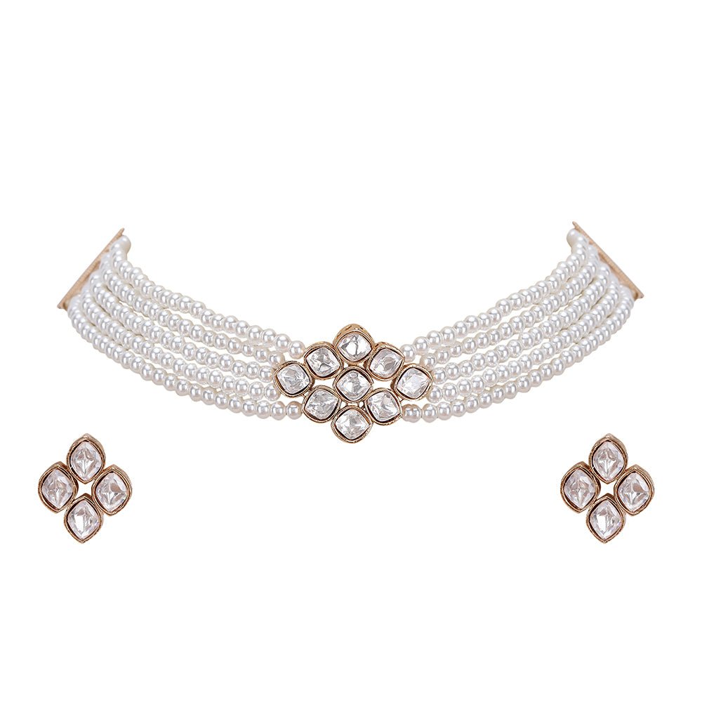 Shining Crystal Beaded Adjustable Choker Necklace & Earring Set - Auraa Trends - Choker - Buy Choker Necklace & Earring Set