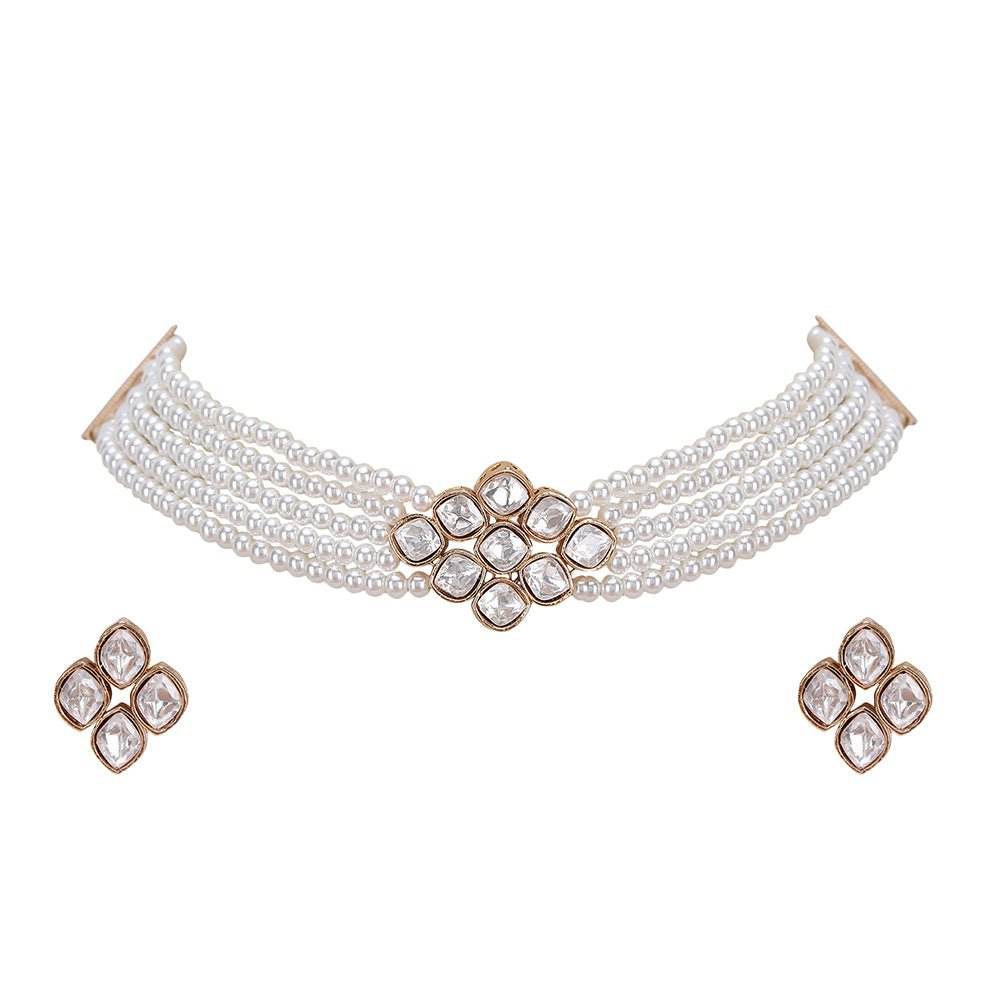 Shining Crystal Beaded Adjustable Choker Necklace & Earring Set - Auraa Trends