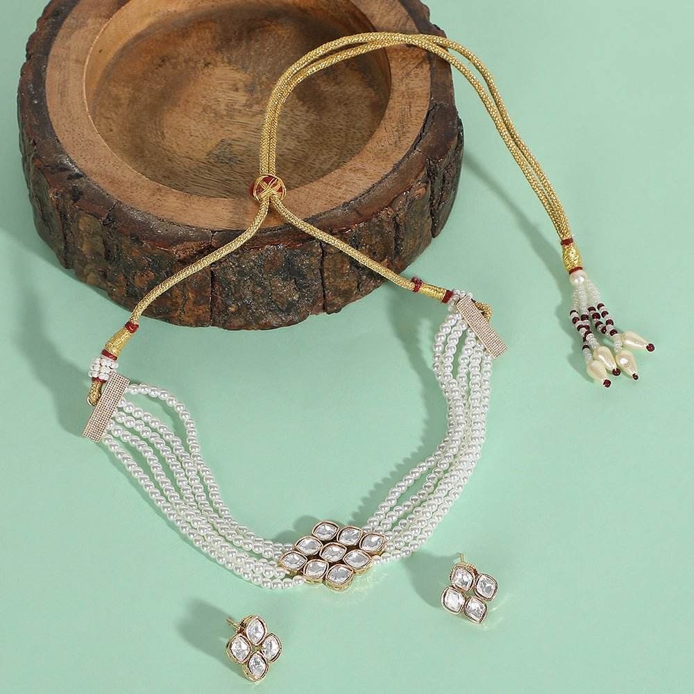 Shining Crystal Beaded Adjustable Choker Necklace & Earring Set - Auraa Trends