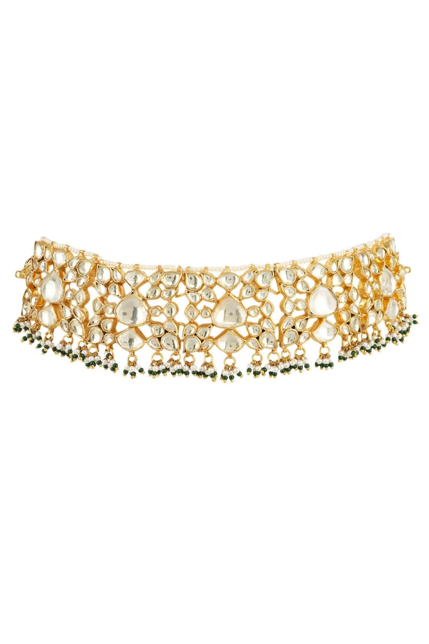 Shining Gold Plated Kundan Choker Necklace Set - Auraa Trends - Choker - # - Auraa Trends - Shining Gold Plated Kundan Choker Necklace Set