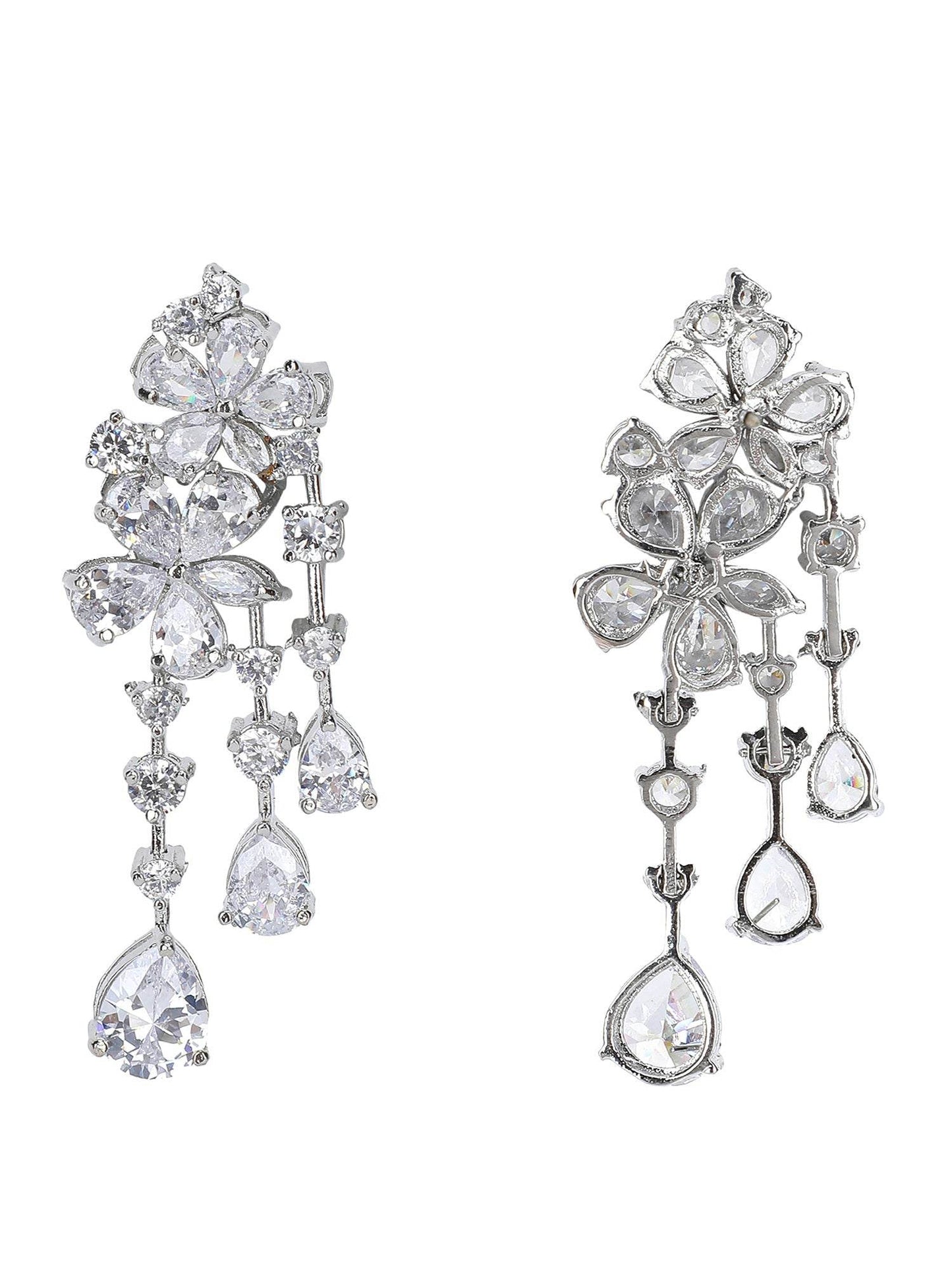 Silver Crystal Cascade Earrings with Multi-Cut Zircon Stones - Auraa Trends