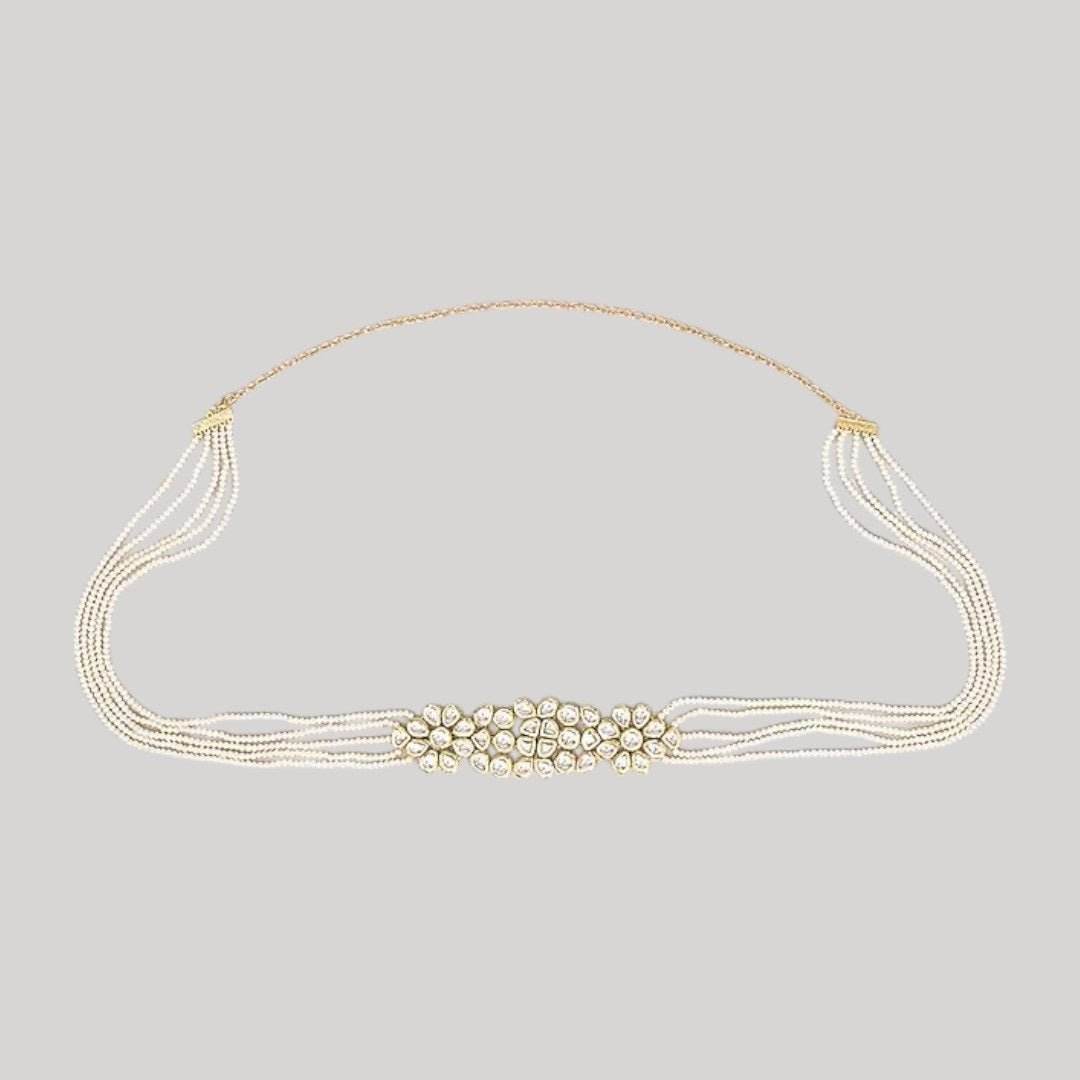 Silver Finish Kundan Polki & Crystal Kamarbandh - Auraa Trends