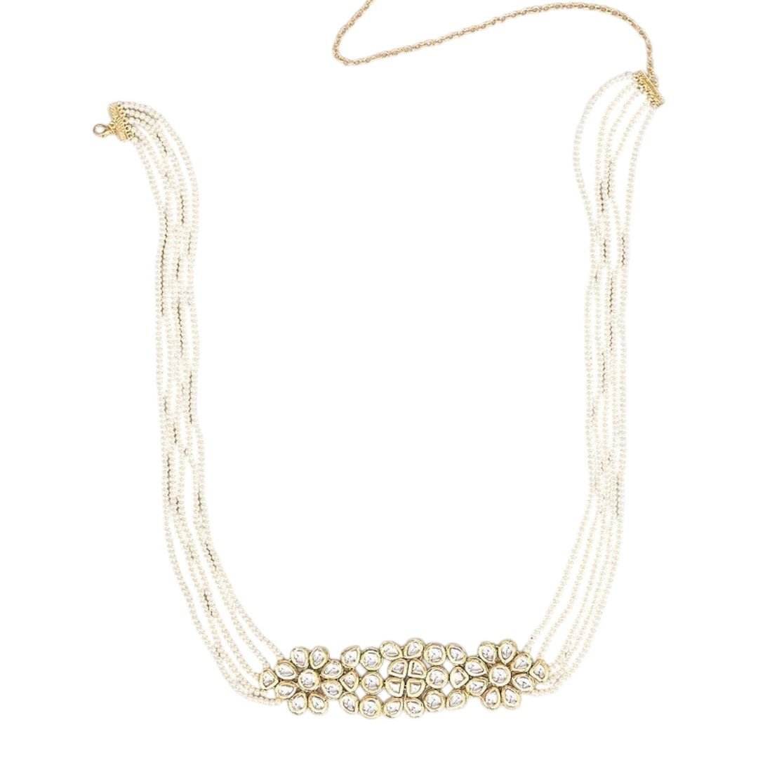 Silver Finish Kundan Polki & Crystal Kamarbandh - Auraa Trends