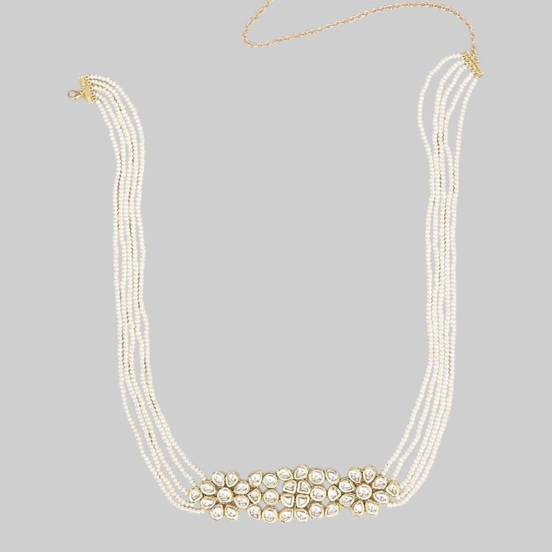 Silver Finish Kundan Polki & Crystal Kamarbandh - Auraa Trends