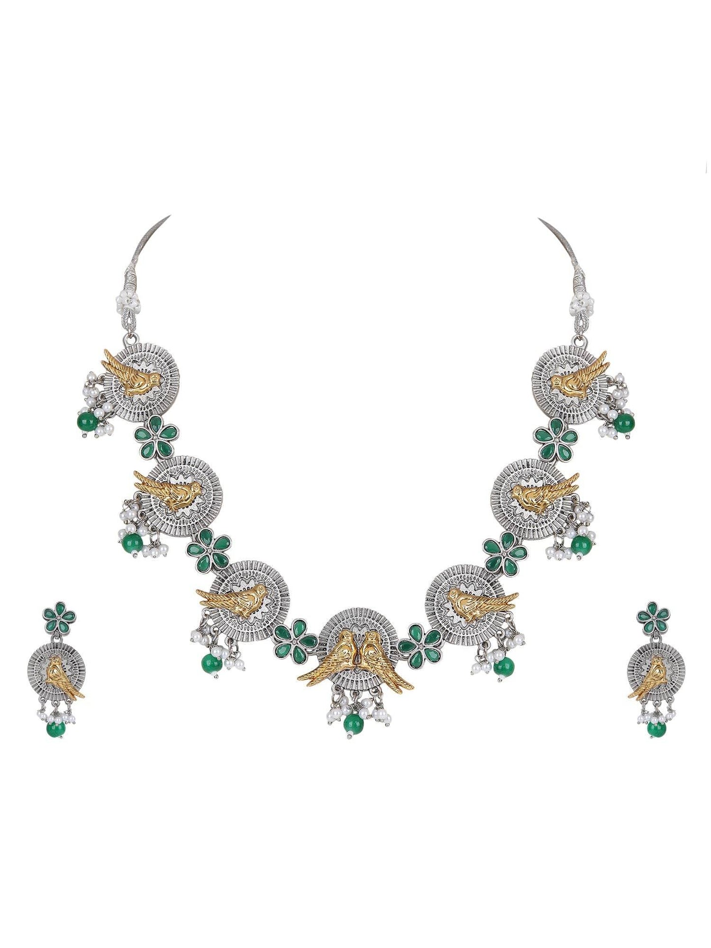 Silver Plated Gemstone Studded Jewellery Set - Auraa Trends