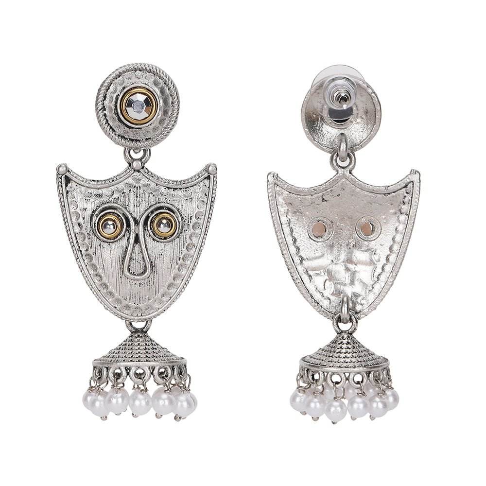 Silver-Plated Stone Drop Earrings with Elegant Detailing - Auraa Trends