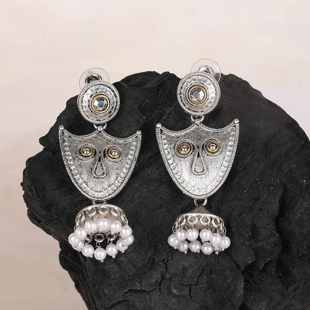 Silver-Plated Stone Drop Earrings with Elegant Detailing - Auraa Trends