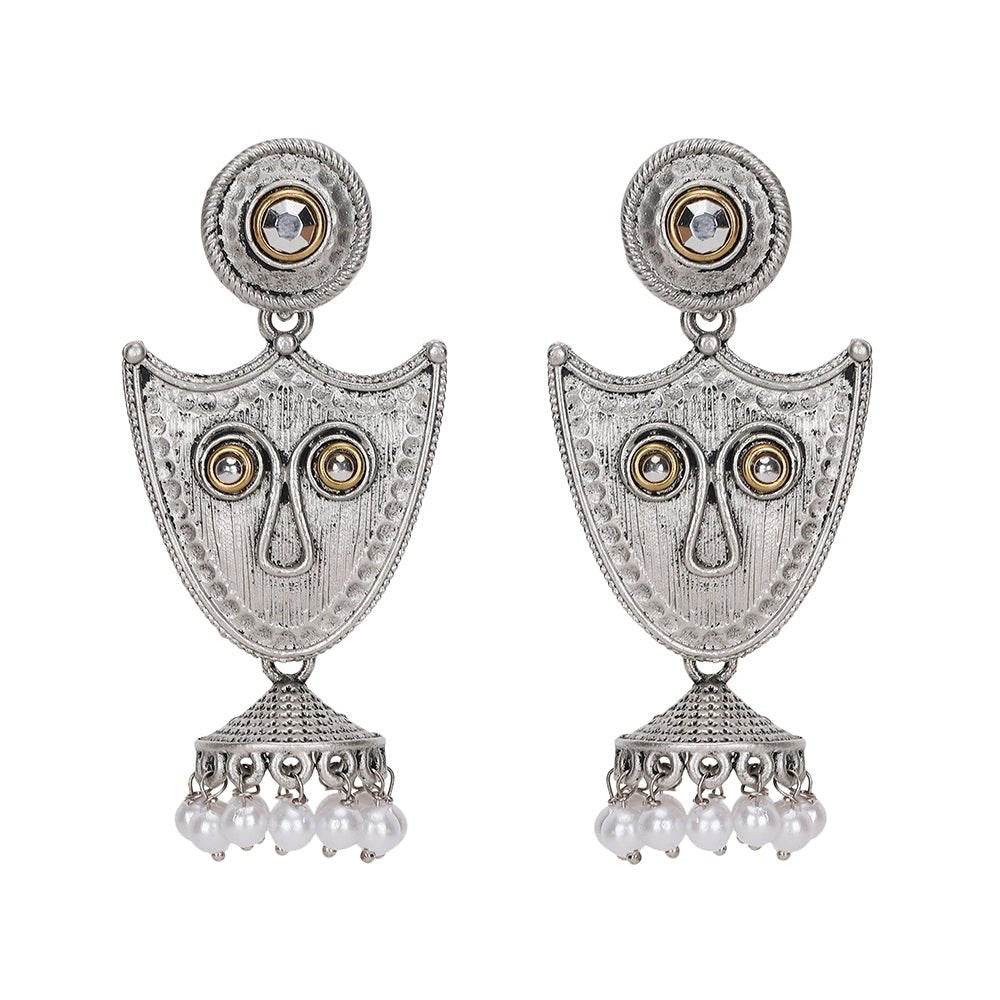 Silver-Plated Stone Drop Earrings with Elegant Detailing - Auraa Trends