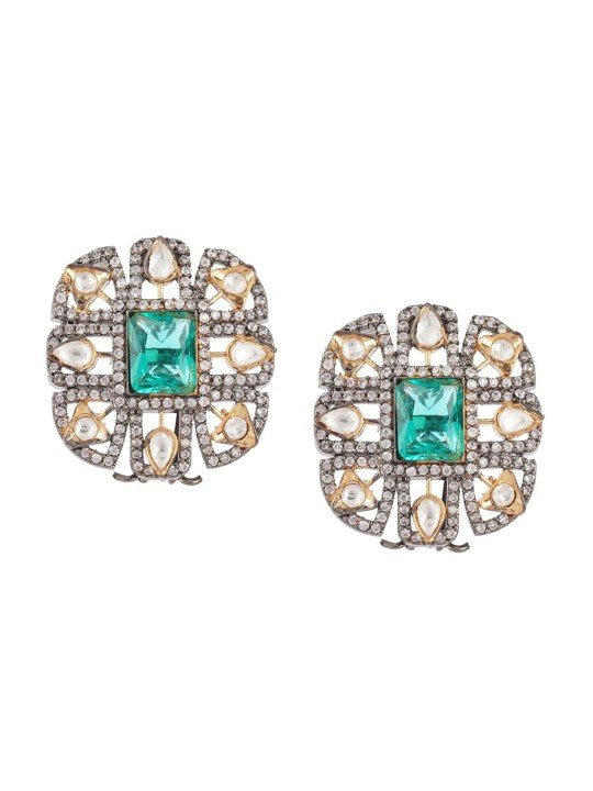 Silver - Toned & Turquoise Blue Contemporary Studs Earrings - Auraa Trends - Studs - Silver - Toned & Turquoise Blue