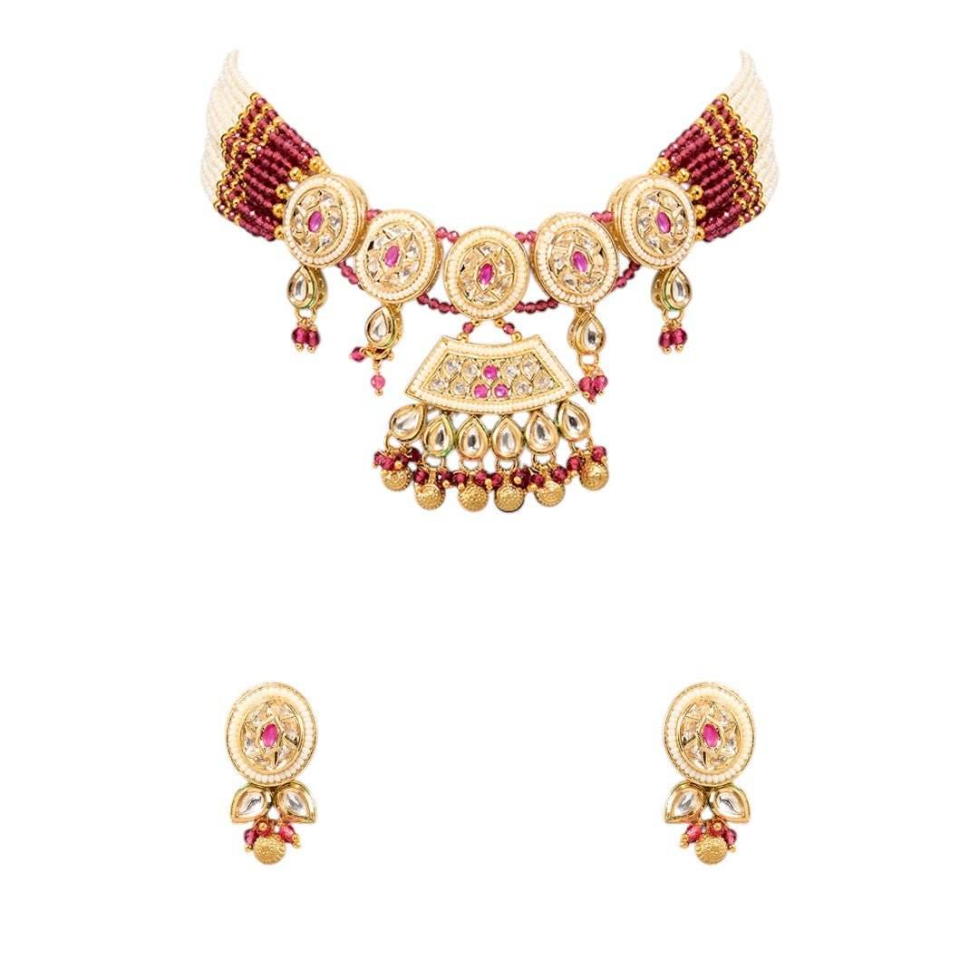 Simple Indian Wedding Bridal Jewelry Set with Kundan and Pearl Work - Auraa Trends