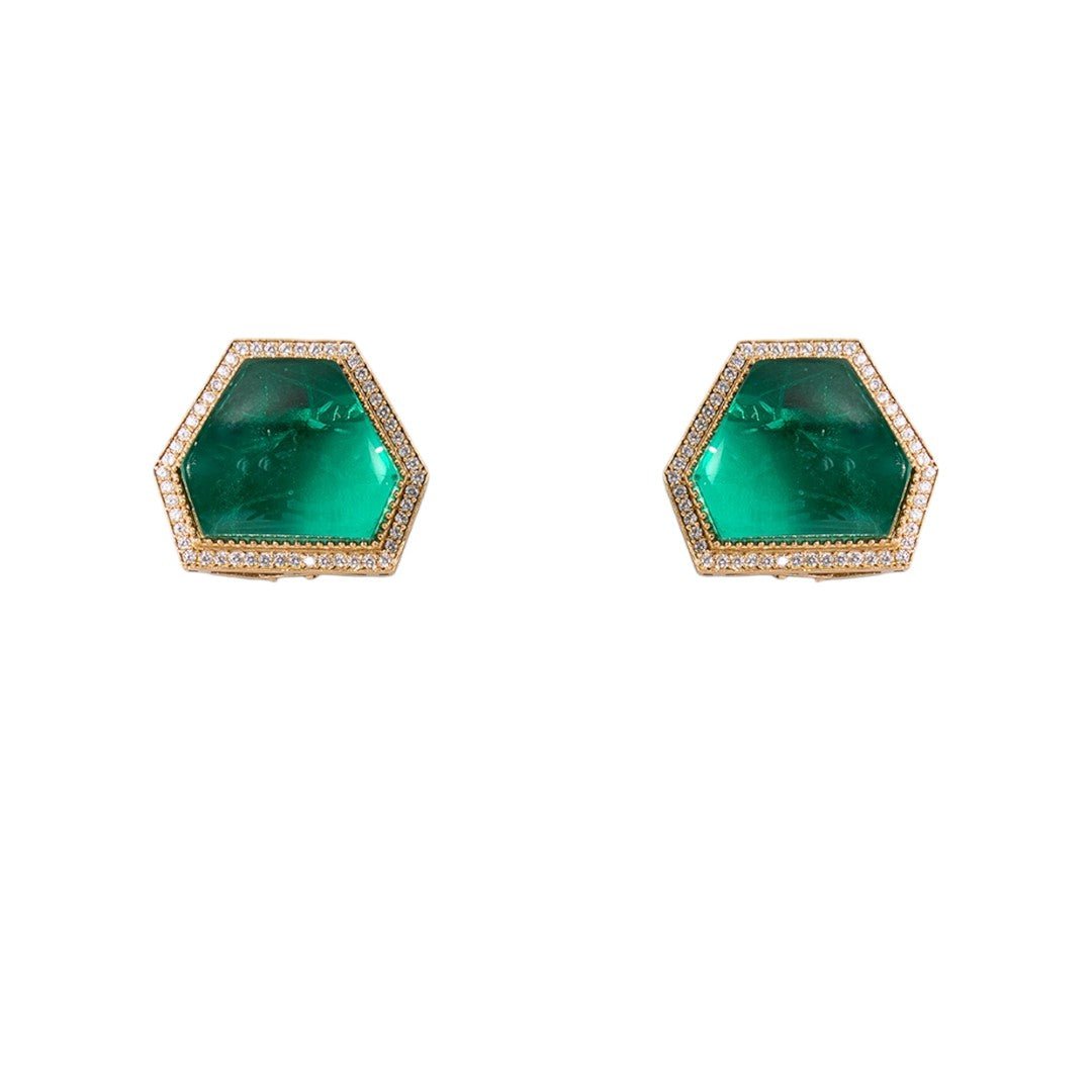 Sophisticated Emerald Green Hexagon Stone Choker Necklace with Teardrop CZ Accents - Auraa Trends - choker - # - Auraa Trends - Sophisticated Emerald Green Hexagon Stone Choker Necklace with Teardrop CZ Accents